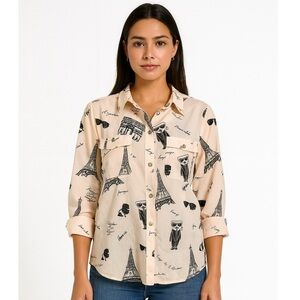 Karl Lagerfeld Paris Printed Baby Pink Button Down Top